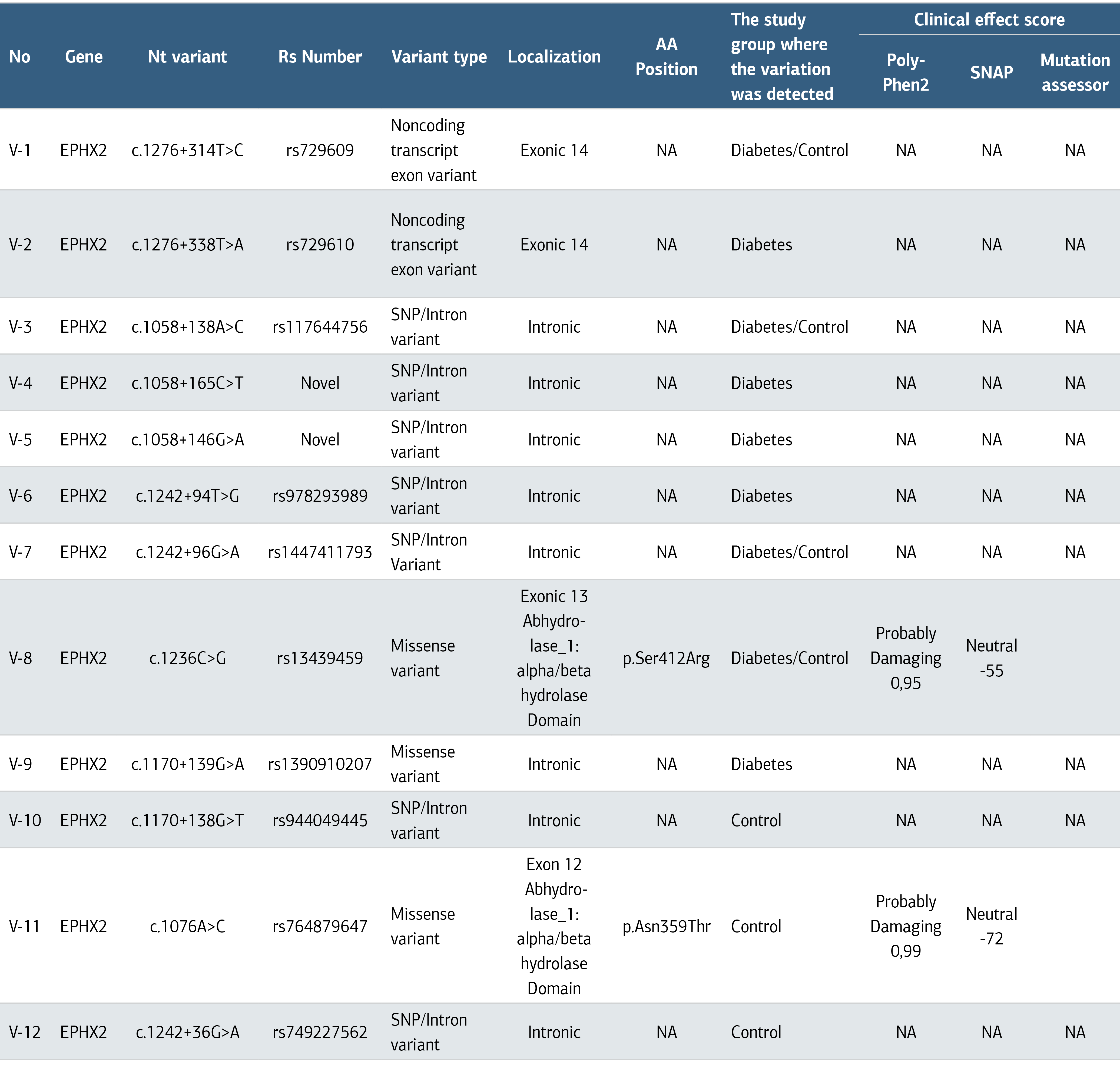 Table 3. Characteristic Features of EPHX2 Gene Mutations in the Study Group