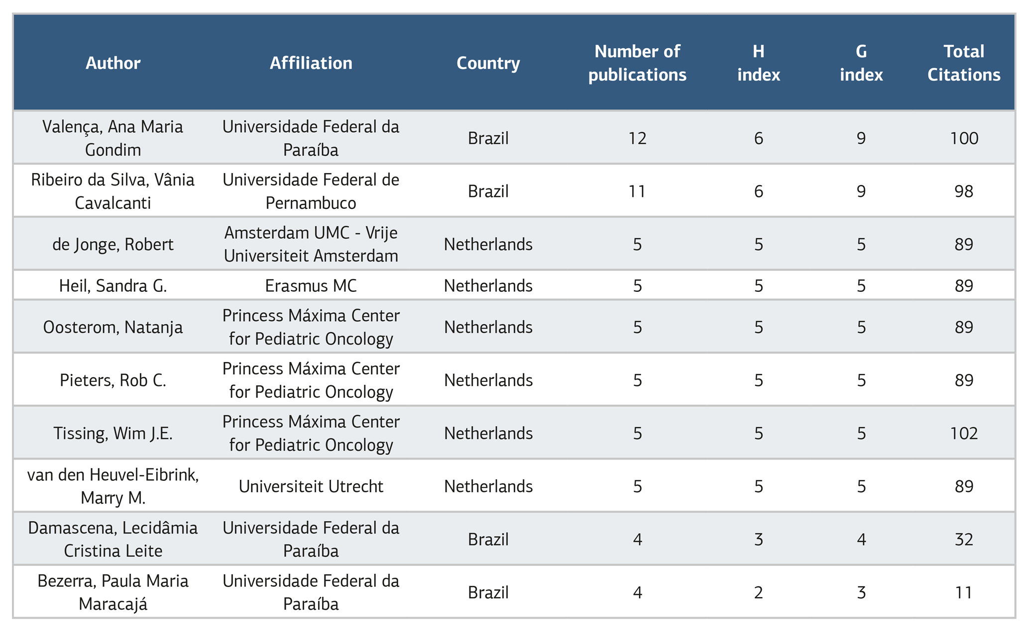 Table 1. Main information of the top 10 authors with the most research